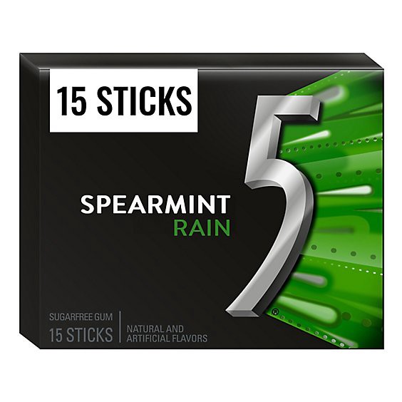 slide 1 of 6, 5 Spearmint Rain Sugar Free Chewing Gum - 15 Count, 15 ct