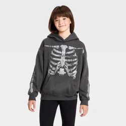 Girls' Oversized Skeleton Print Fleece Hoodie - art class™ Charcoal Gray XL