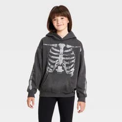 Girls' Oversized Skeleton Print Fleece Hoodie - art class™ Charcoal Gray XL