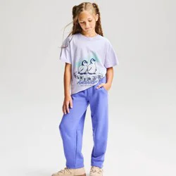 Girls' Short Sleeve Oversized Penguins Graphic T-Shirt - Cat & Jack™ Violet M