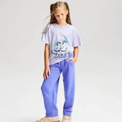 Girls' Short Sleeve Oversized Penguins Graphic T-Shirt - Cat & Jack™ Violet M