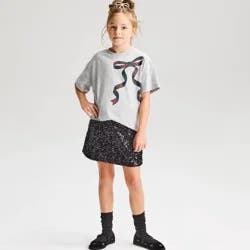 Girls' Short Sleeve Oversized Bow Graphic T-Shirt - Cat & Jack™ Heather Gray S