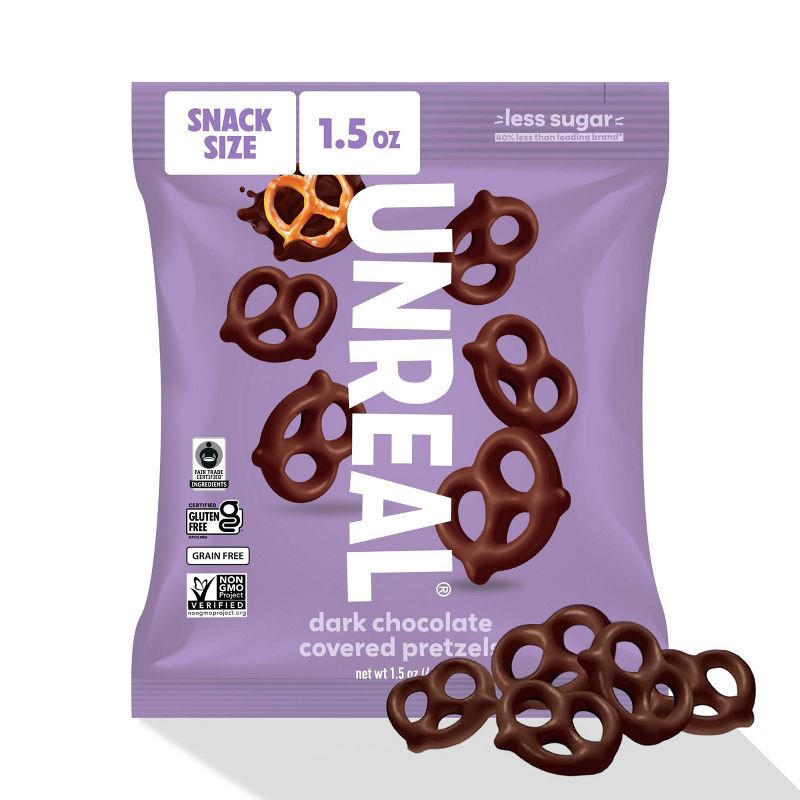 slide 1 of 7, Unreal Dark Chocolate Covered Pretzels Snack Size - 1.5oz, 1.5 oz