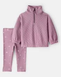Carter's Carters Baby Girl Quilted Quarter-Zip & Floral Legging Set - Purple Blush 12M