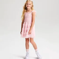 Girls' Polka Dot Tulle Tiered Dress - Cat & Jack™ Light Pink M