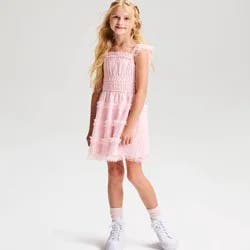 Girls' Polka Dot Tulle Tiered Dress - Cat & Jack™ Light Pink L