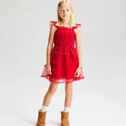 Girls' Polka Dot Tulle Tiered Dress - Cat & Jack™ Dark Red M
