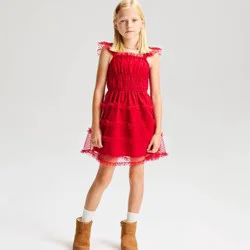 Girls' Polka Dot Tulle Tiered Dress - Cat & Jack™ Dark Red L