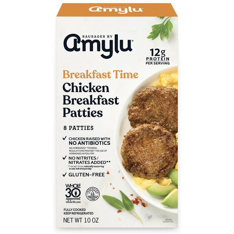 slide 1 of 9, Amylu Foods Chicken Sausage Breakfast Time Patties - 10oz, 10 oz