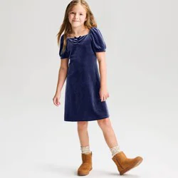 Girls' Short Sleeve Square Neck Velvet Dress - Cat & Jack™ Navy Blue M