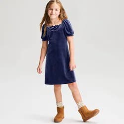 Girls' Short Sleeve Square Neck Velvet Dress - Cat & Jack™ Navy Blue M