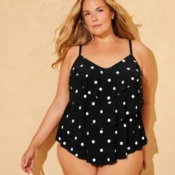 Women's Tiered Ruffle Tankini Top - Shade & Shore™ Black Dot 2X