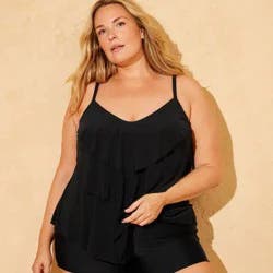 Women's Tiered Ruffle Tankini Top - Shade & Shore™ Black 1X