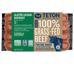 Teton Waters Ranch 100% Grass-Fed Beef Jalapeno Cheddar Bratwurst - 10oz