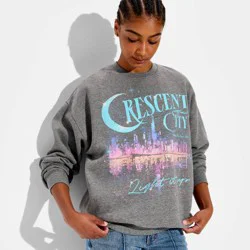 ACOTAR Women's Crescent City Crewneck Fleece Graphic Pullover Sweatshirt - Heather Gray XS