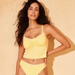 Women's Gingham Lace Trim Tankini Top - Shade & Shore™ Yellow L