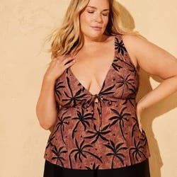 Women's Keyhole Beaded Palm Print Tricot Flowy Tankini Top - Shade & Shore™ Brown 2X