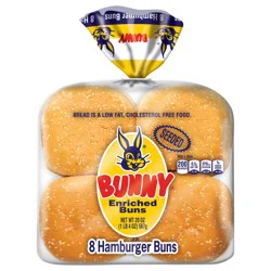 Bunny Bread Seeded Hamburger Buns, Enriched Sliced White Bread Hamburger Buns, 8 Count