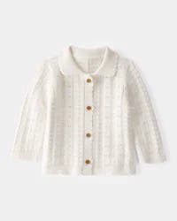 Oshkosh Baby Pointelle Button-Down Collared Cardigan - Ivory - 24M