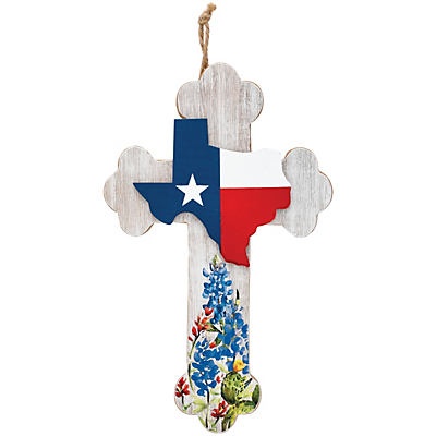 slide 1 of 1, Haven & Key Texas Bluebonnets Weathered Cross Wall Dcor, 1 ct