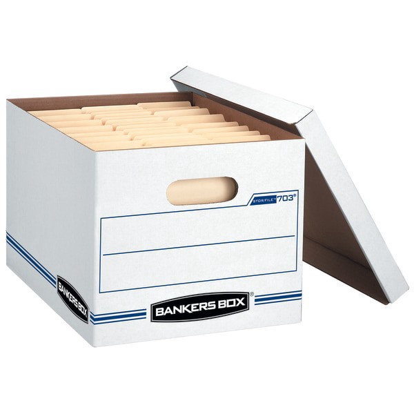 slide 5 of 9, Bankers Box Stor/File Basic Strength Storage Boxes, 60% Recycled, White/Blue, 13 ct