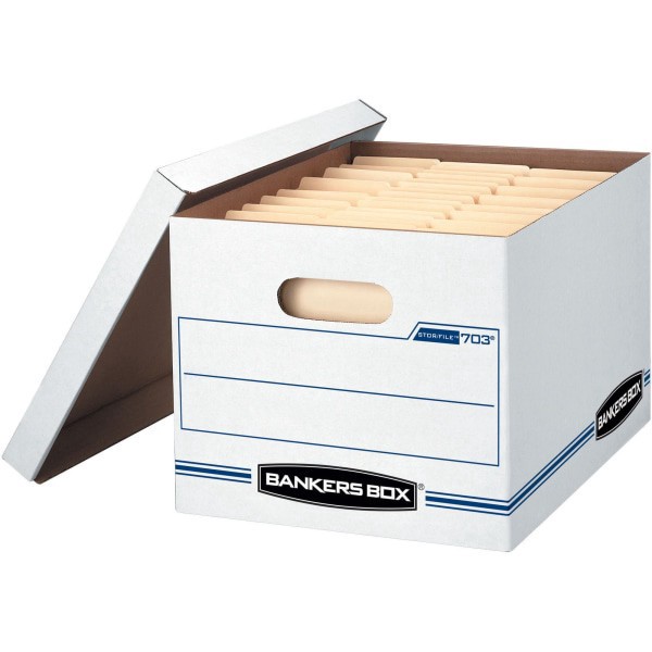 slide 4 of 9, Bankers Box Stor/File Basic Strength Storage Boxes, 60% Recycled, White/Blue, 13 ct