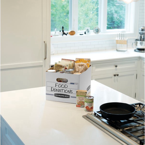 slide 2 of 9, Bankers Box Stor/File Basic Strength Storage Boxes, 60% Recycled, White/Blue, 13 ct