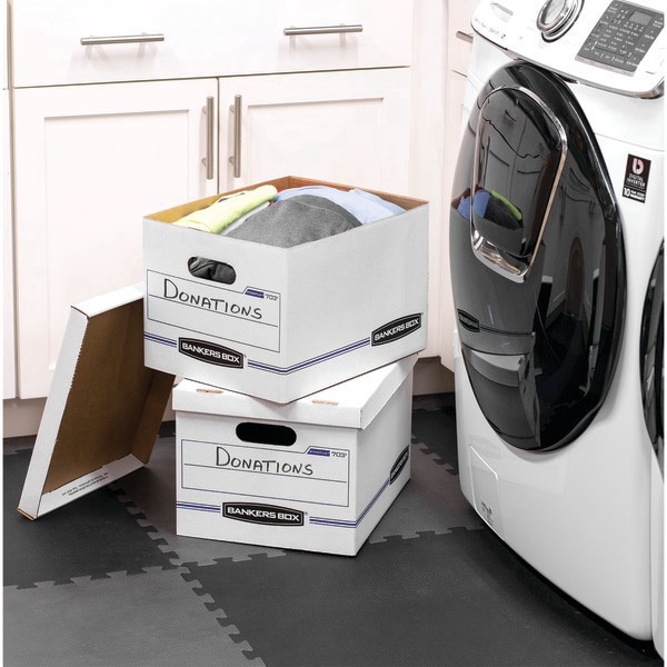 slide 6 of 9, Bankers Box Stor/File Basic Strength Storage Boxes, 60% Recycled, White/Blue, 13 ct