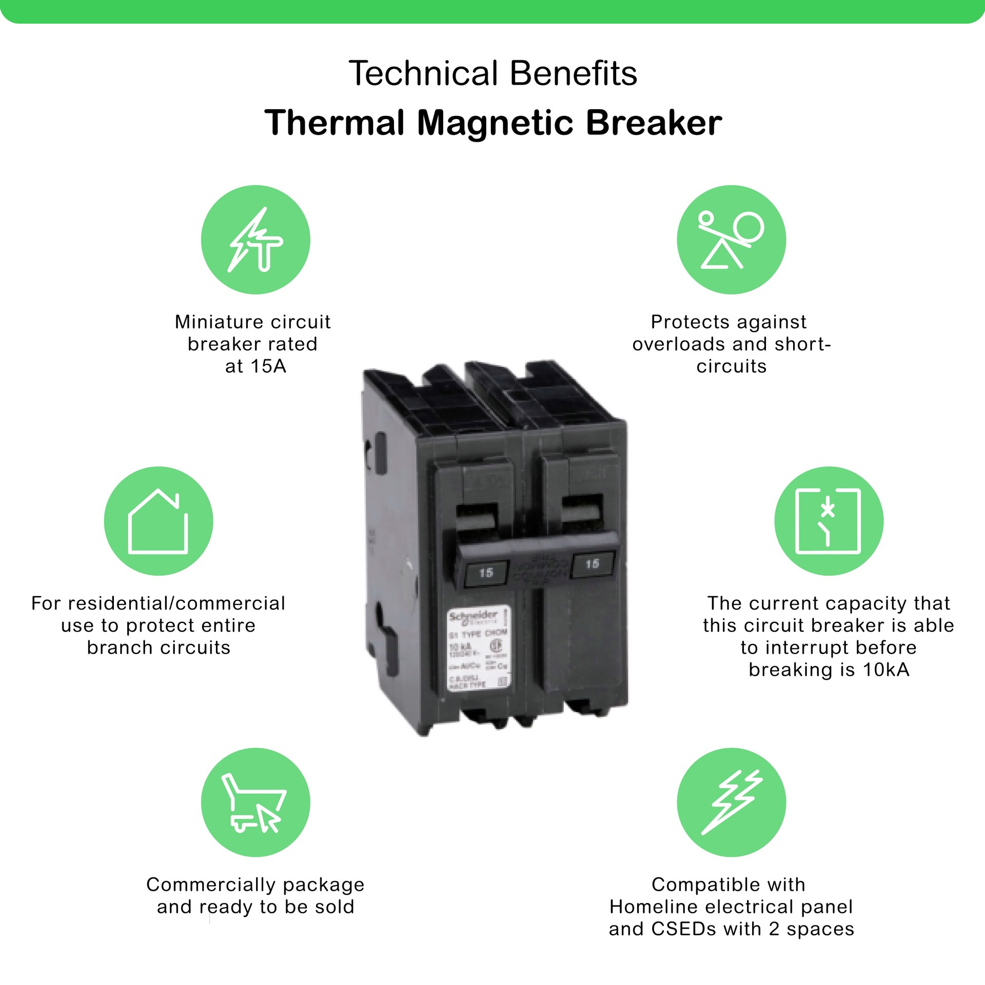 slide 3 of 5, Square D Homeline 15-amp 2 -Pole Standard trip Circuit Breaker, 1 ct