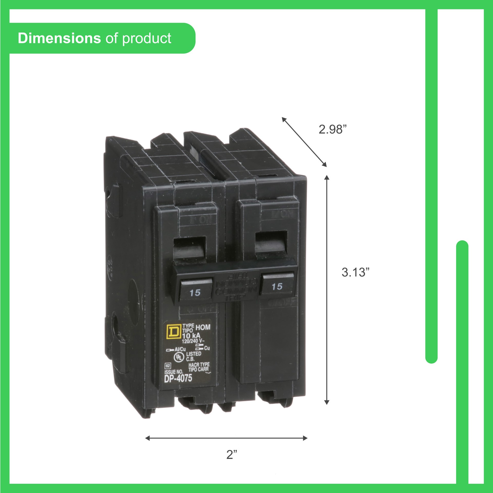 slide 4 of 5, Square D Homeline 15-amp 2 -Pole Standard trip Circuit Breaker, 1 ct