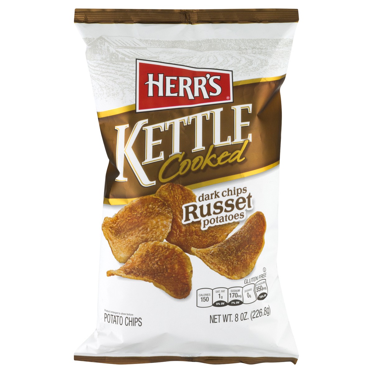 slide 1 of 12, Herr's Dark Russet Kettle Cooked Potato Chips - 7.5 oz, 8 oz