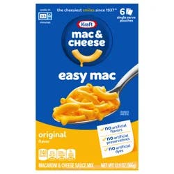 Kraft Easy Mac and Cheese, 6 Packets, for Easy Dinner or Dinner Sides, Original Flavor, No Artificial Flavors, Preservatives or Dyes, 12.9 oz