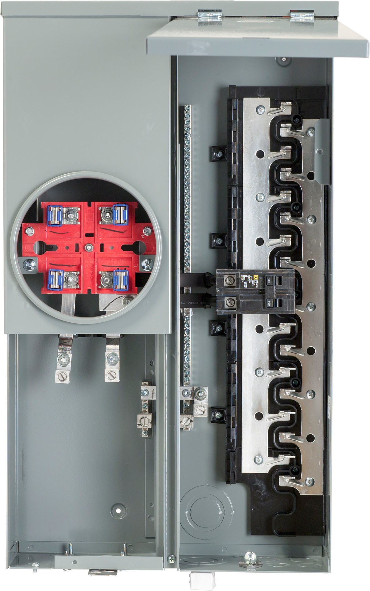 slide 1 of 6, Square D 100 -Amp 16 -Spaces 24 -Circuit Outdoor Main breaker meter combo Load Center, 1 ct