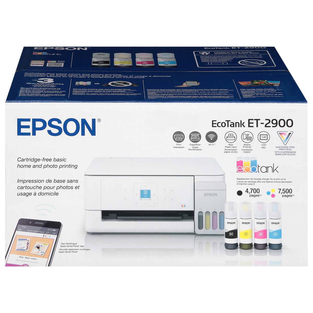 slide 1 of 11, Epson EcoTank ET-2900 Wireless All-in-One Color Supertank Printer, Up To 3 Years Of Ink, Refillable Tanks, White, C11CL63202, 1 ct