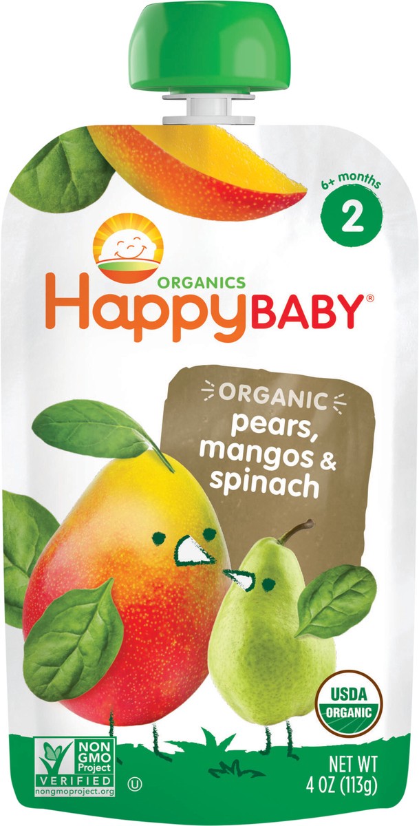 slide 3 of 3, Happy Baby Organics Stage 2 Organic Pears, Mangos & Spinach Pouch 4 oz UNIT, 4 oz
