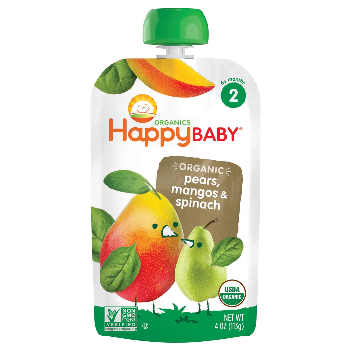 slide 1 of 3, Happy Baby Organics Stage 2 Organic Pears, Mangos & Spinach Pouch 4 oz UNIT, 4 oz