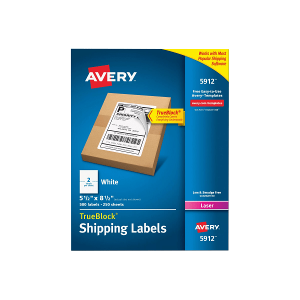 slide 4 of 8, Avery Permanent Shipping Labels with Trueblock Technology, 5912, White, 500 ct; 5.5 in x 8.5 in