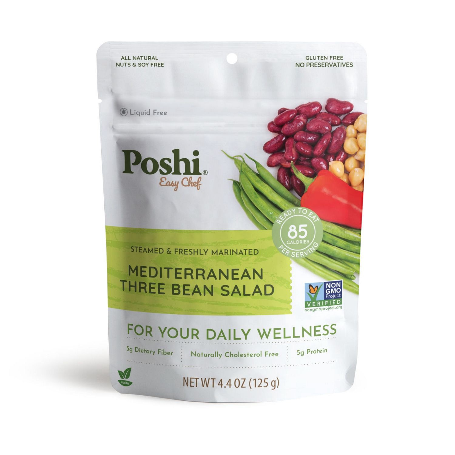 slide 1 of 5, Poshi Mediterranean Three Bean Salad, 4.4 oz, 4.4 oz