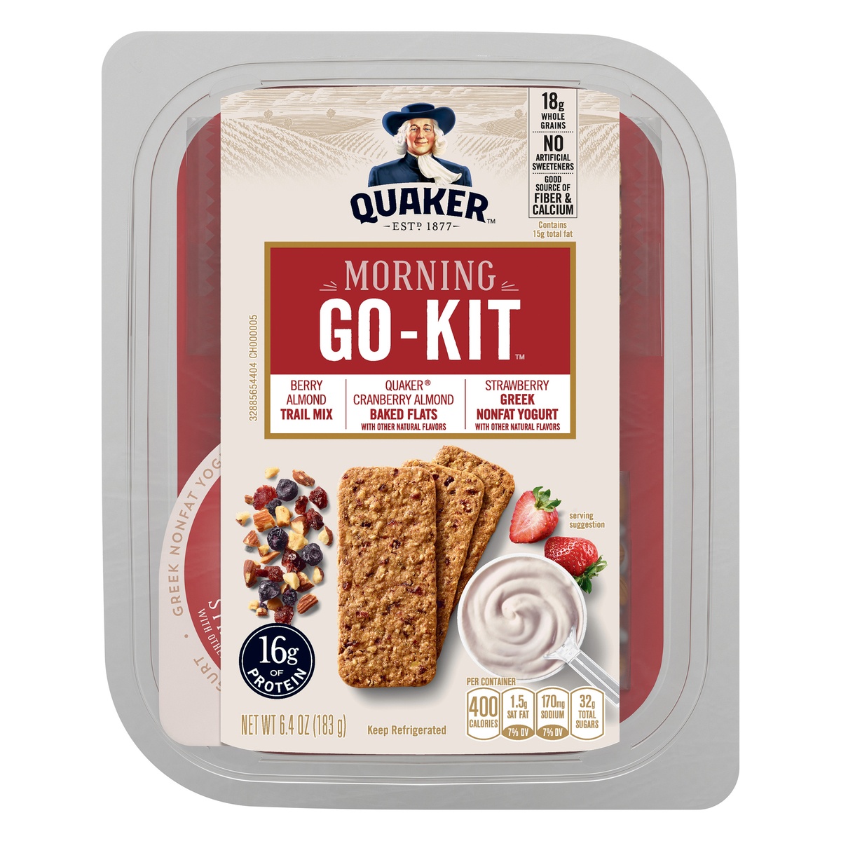 slide 1 of 1, Quaker Morning Go-Kit Trail Mix Baked Flats & Greek Non-Fat Yogurt Berry Almond Cranberry Almond Strawberry 6.4 Oz, 6.4 oz