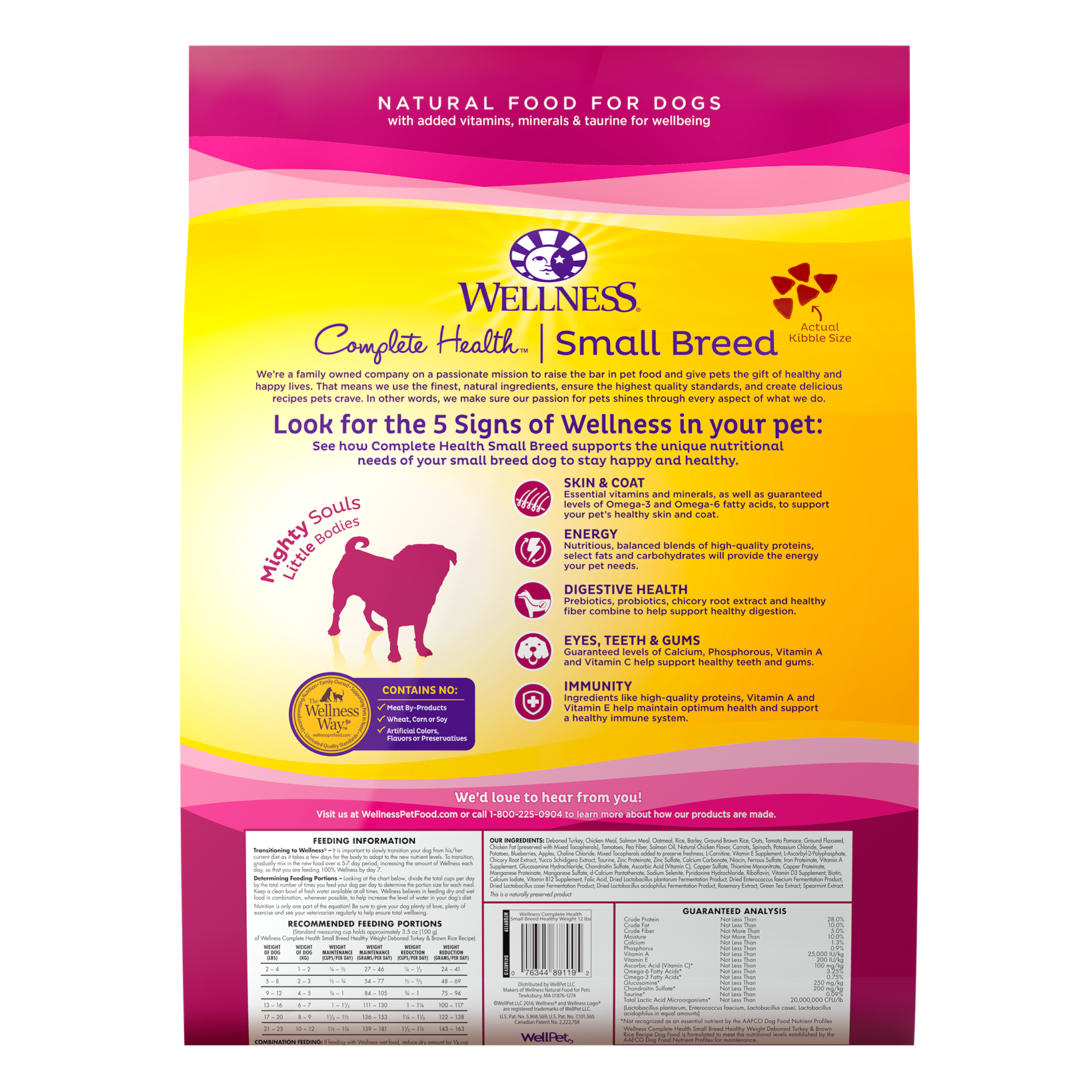 slide 5 of 5, Wellness Complete Health Natural Dry Small Breed Healthy Weight Dog Food, Turkey & Rice, 12-Pound Bag, 1 ct