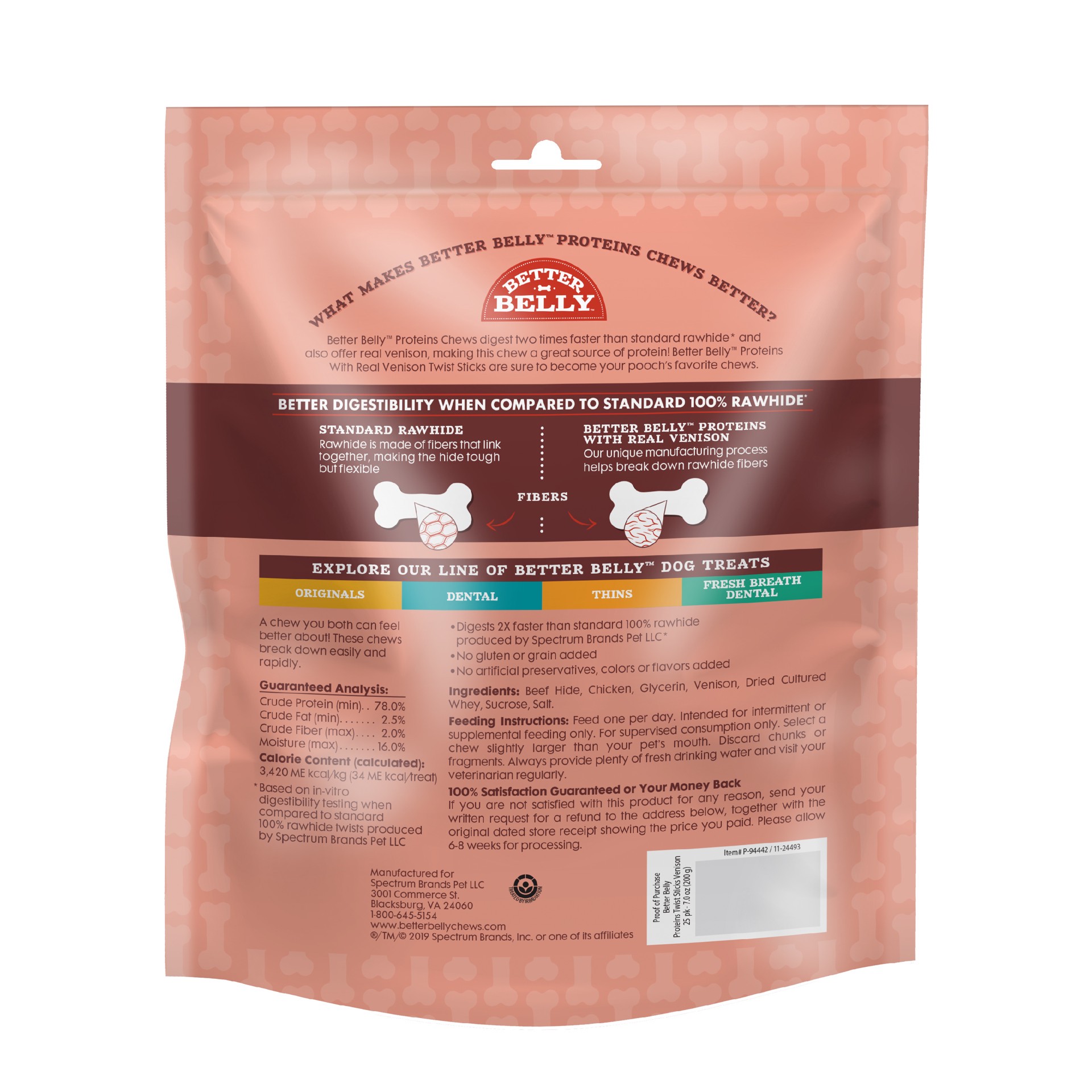 slide 9 of 10, Better Belly Proteins With Real Venison Twists 25 Count, Digestible Rawhide For Dogs, 0.61 lb