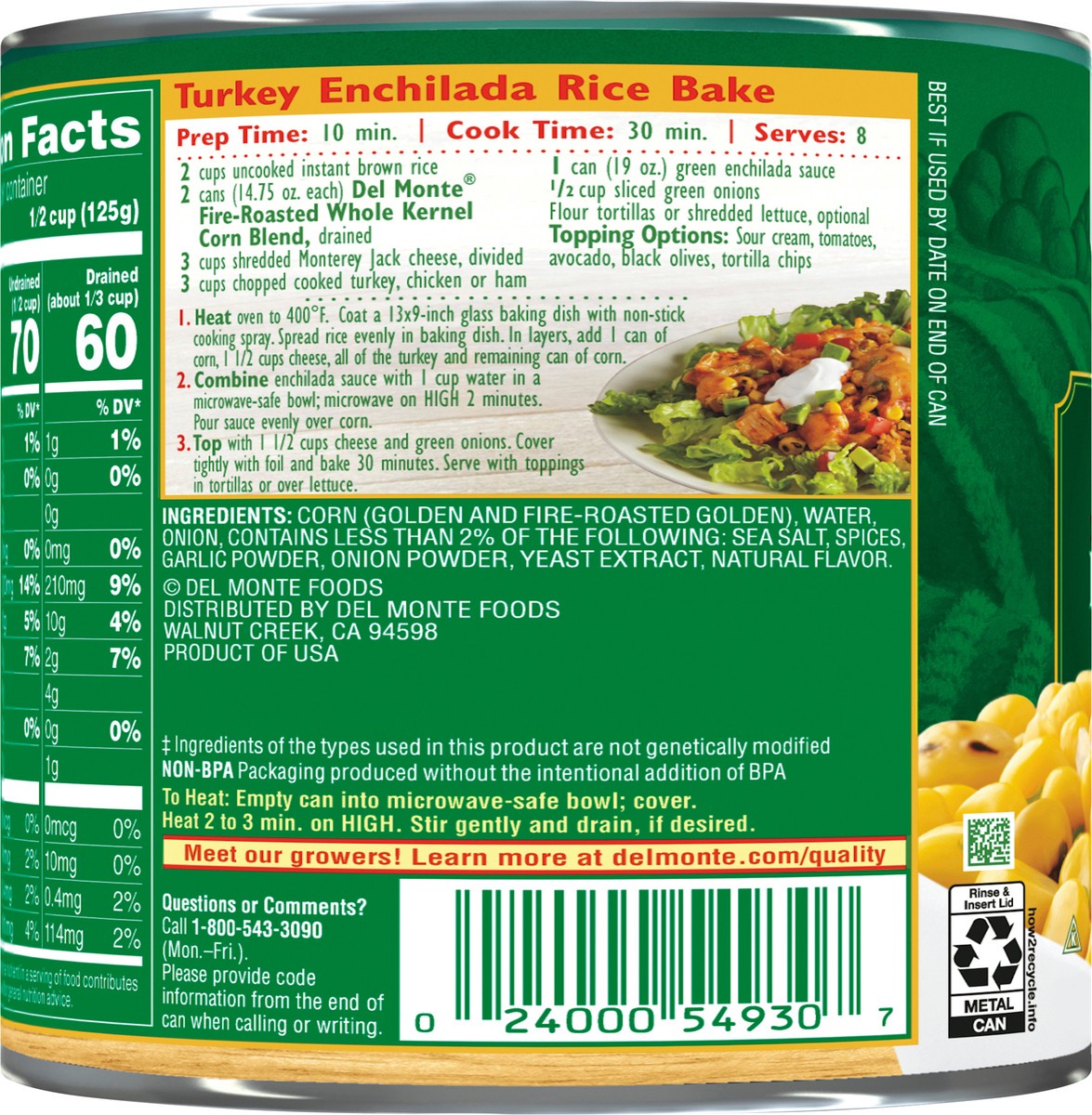 slide 6 of 9, Del Monte Garden Quality Whole Kernel Blend Fire-Roasted Corn 14.75 oz. Can, 14.75 oz