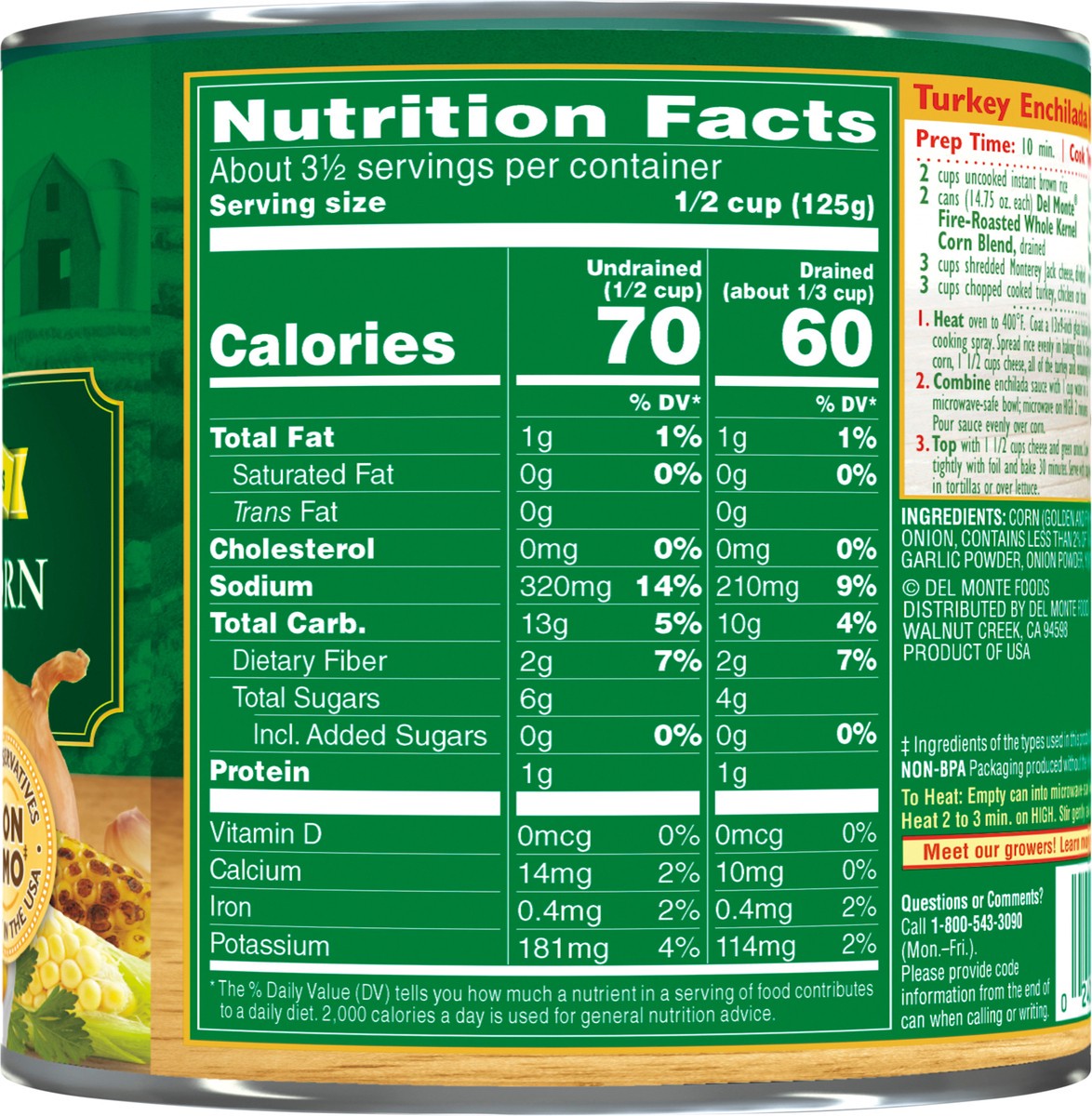 slide 8 of 9, Del Monte Garden Quality Whole Kernel Blend Fire-Roasted Corn 14.75 oz. Can, 14.75 oz