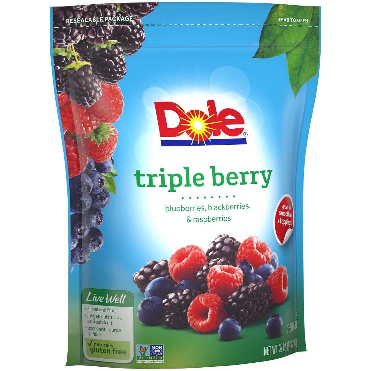 slide 2 of 9, DOLE Frozen Triple Berry, 32 Ounce Bag, 32 oz