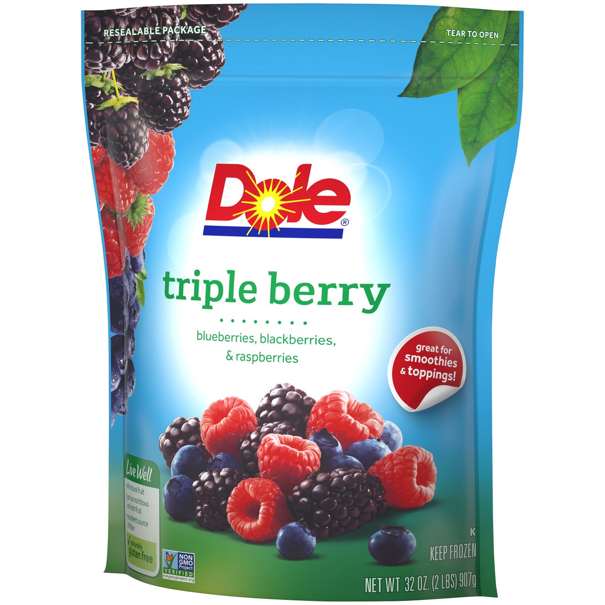 slide 3 of 9, DOLE Frozen Triple Berry, 32 Ounce Bag, 32 oz