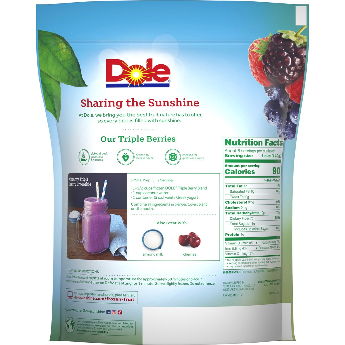 slide 5 of 9, DOLE Frozen Triple Berry, 32 Ounce Bag, 32 oz