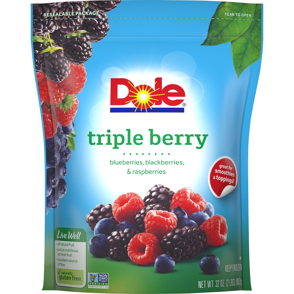 slide 6 of 9, DOLE Frozen Triple Berry, 32 Ounce Bag, 32 oz