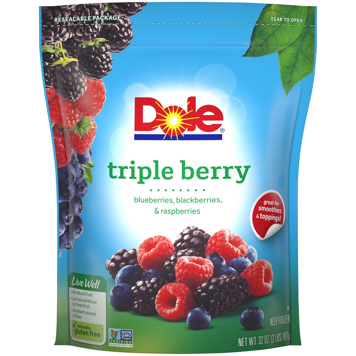 slide 1 of 9, DOLE Frozen Triple Berry, 32 Ounce Bag, 32 oz