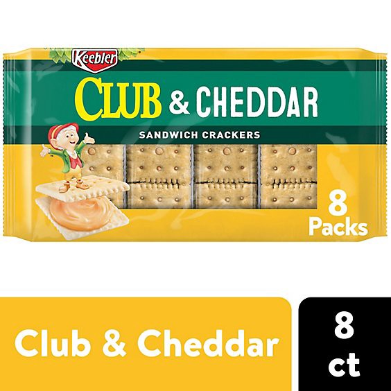 slide 1 of 10, Keebler Sandwich Crackers Club And Cheddar Single Serve Snack Crackers 8 Count - 11 Oz, 8 oz