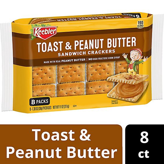 slide 1 of 1, Keebler Sandwich Crackers Toast And Peanut Butter Single Serve Snack Crackers 8 Count - 11 Oz, 8 ct